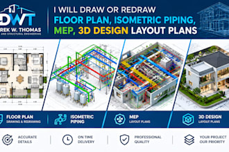 draw or redraw floor plan, isometric piping, mep, 3d design layout plans