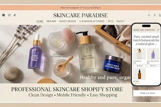 build a skincare website,shopify store, beauty website and cosmetics store