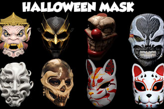 3d print and paint, ship custom 3d halloween mask 3d helmet and cosplay stl file