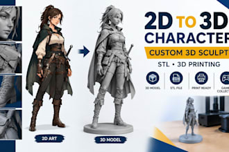 convert 2d character art to 3d model, sculpt and printable stl
