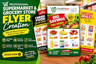 create custom supermarket, grocery store flyers and leaflet design