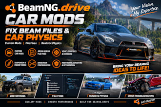 create beamng drive car mod, fix beam files and car physics