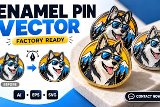 convert enamel pin logo, lapel pin artwork into factory ready vector file eps