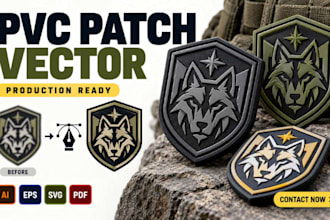 convert tactical pvc patch, rubber badge into production ready vector artwork