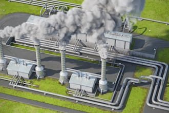 design 3d power plant, thermal plant, gas plant, pipe layout and energy facility