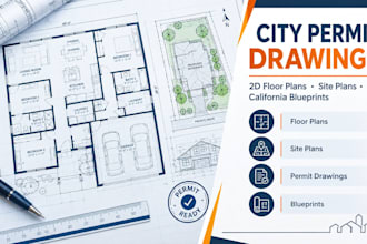 draft city permit drawings, 2d floor plans, site plans, california blueprints