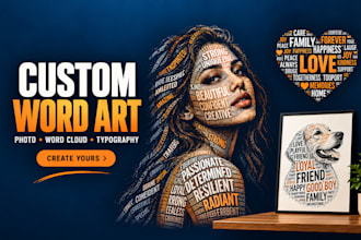 design custom word cloud portrait and printable typography word art