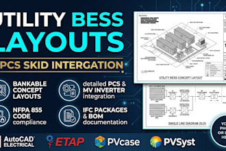 design utility bess concept layouts with pcs equipment and sld documentation