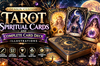 design custom tarot spiritual cards and complete card deck illustrations