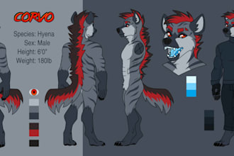 draw furry art, fursona, furry oc, and character reference sheet