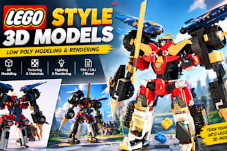 create lego style 3d models low poly modeling and rendering