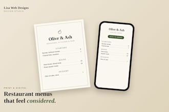 design a clear restaurant menu for print and digital