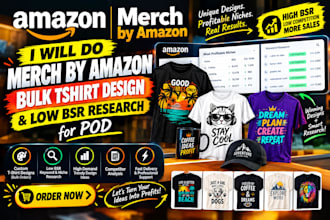 do merch by amazon bulk tshirt design low bsr research for amazon merch and pod