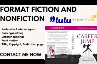 format fiction and nonfiction book interior layout for KDP ingramspark