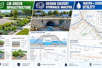 lid green infrastructure, culvert hydraulics analysis, water sewer utility plans