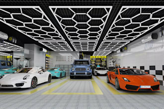 showcase3d auto repair shop,car workshop interior,vehicle showroom,garage render