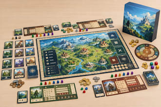 do custom board game design, card game, tabletop game, rulebook and game artwork