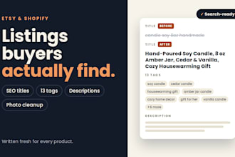 write SEO etsy and shopify product descriptions, titles and tags