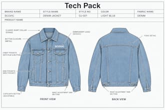 create streetwear denim jacket tech pack for outerwear and fashion brands