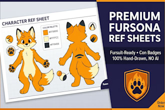 draw fursona ref sheet, furry reference sheet, and con badge for fursuit