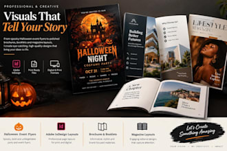 design halloween event flyer, adobe indesign, brochure booklet, magazine layout