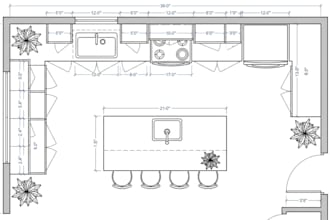 design custom kitchen cabinets layouts, dimensions and detailed floor plans