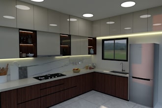 design a modern 3d kitchen interior with realistic rendering
