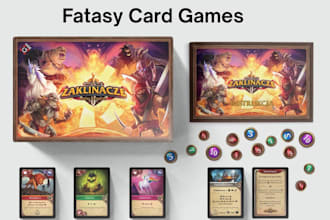 illustrate fantasy card game art palymat card and character designs