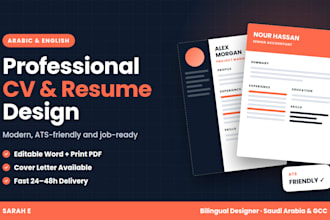 design a professional ats friendly CV resume in arabic and english