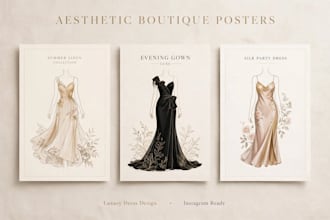 design 3 aesthetic boutique dress posters for instagram