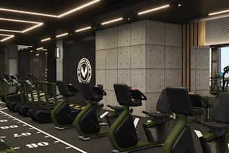do 3d dynamic visual gym interior,modern fitness facility,training space concept