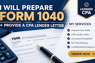 prepare form 1040 and provide a CPA lender letter