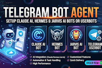 setup claude ai telegram bot, hermes bot jarvis ai bot or telegram userbot agent