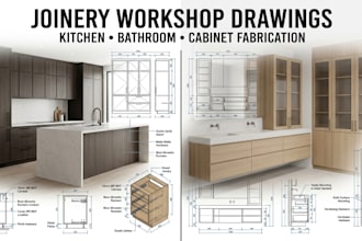 create detailed joinery workshop drawings for kitchen and bathroom cabinets plan