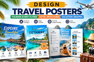 design travel posters tourism event flyers hotel brochures and vacation graphic