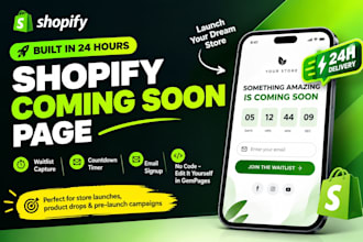 design a shopify coming soon page, pre launch waitlist landing page in gempages