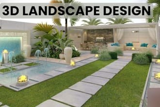 create your landscape design, backyard, patio and garden with 3d rendering