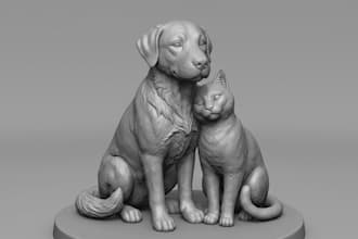 sculpt your pet from photo,realistic animal statue,dogs and cat,stl for printing