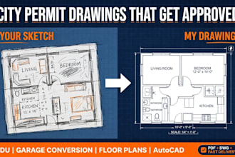 draw city permit drawings for adu garage conversion and floor plans in autocad