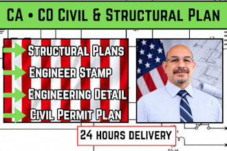provide civil structural permit plan with engineer stamp for california colorado