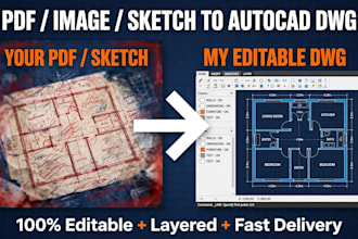 convert pdf image hand sketch to autocad dwg file and redraw floor plans