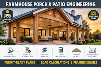 engineer and design your farmhouse porch roof and patio cover