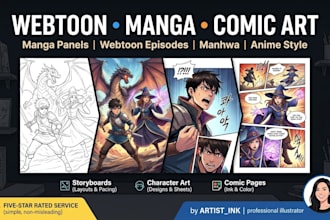 draw webtoon manga comic book page and anime manhwa panels