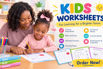 design kids worksheets, activity books, kindergarten workbook, learning activity