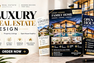 design luxury real estate flyers, property listings and open house graphics
