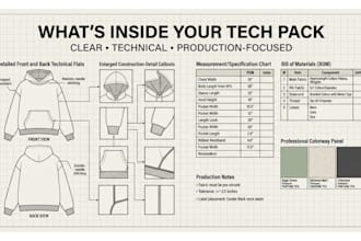 create luxury streetwear hoodie, clothing tech pack t shirt garment techpack