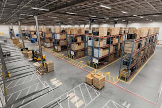design 3d logistics center, industrial warehouse storage unit and pallet racking