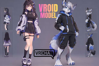 create 3d anime character, furry avatar, vroid model and rigged vtuber character