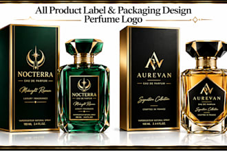 custom luxury perfume label, logo, cosmetics label and box packaging design