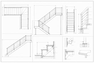 create steel staircase shop drawings, structural details, stringers, handrails